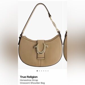 True Religion Tan Crescent Shoulder Bag with Gold Horseshoe
